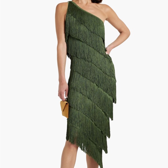 New with Tags Norma Kamali One Shoulder Fringe Dress - Picture 1 of 9